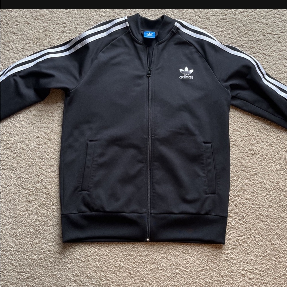 Adidas Black Varsity Jacket with White Accents